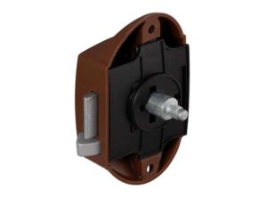 Cerradura de varilla giratoria,Push-Lock, Entrada 25 mm, Uso por un lado Marrón